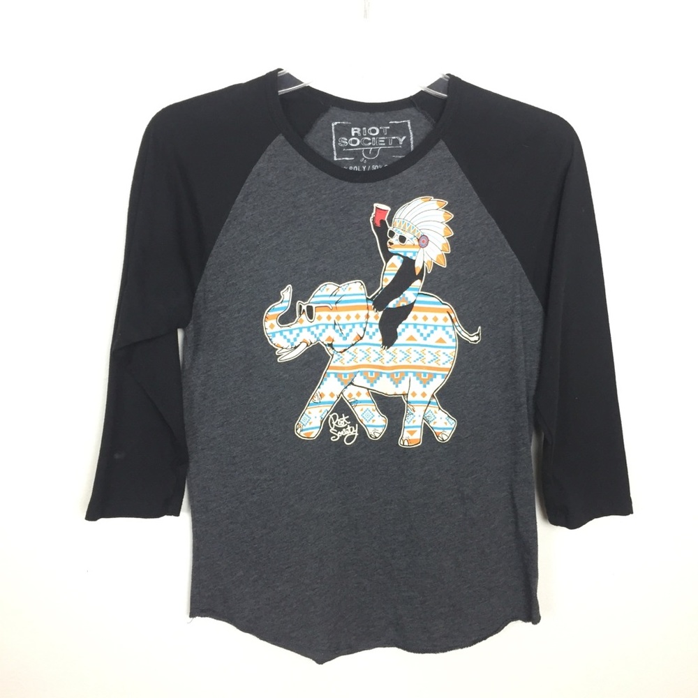 RIOT SOCIETY Raglan Sleeve Baseball Tee Elephant